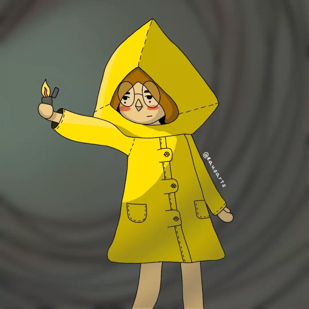 Autorretrato ilustrado con chubasquero amarillo